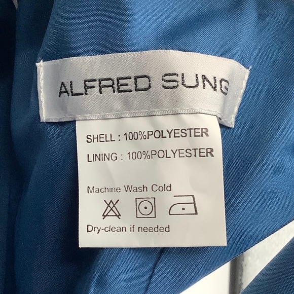 NEW Alfred Sung Sz 0 Open Back Bow Tie Satin Trumpet Gown Blue $236 msrp I24-11 - Picture 5 of 11